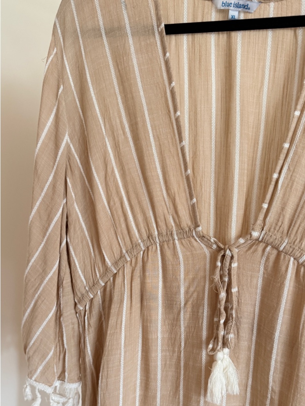 blue island Beige and White Striped Tunic Top - Picture 2 of 5